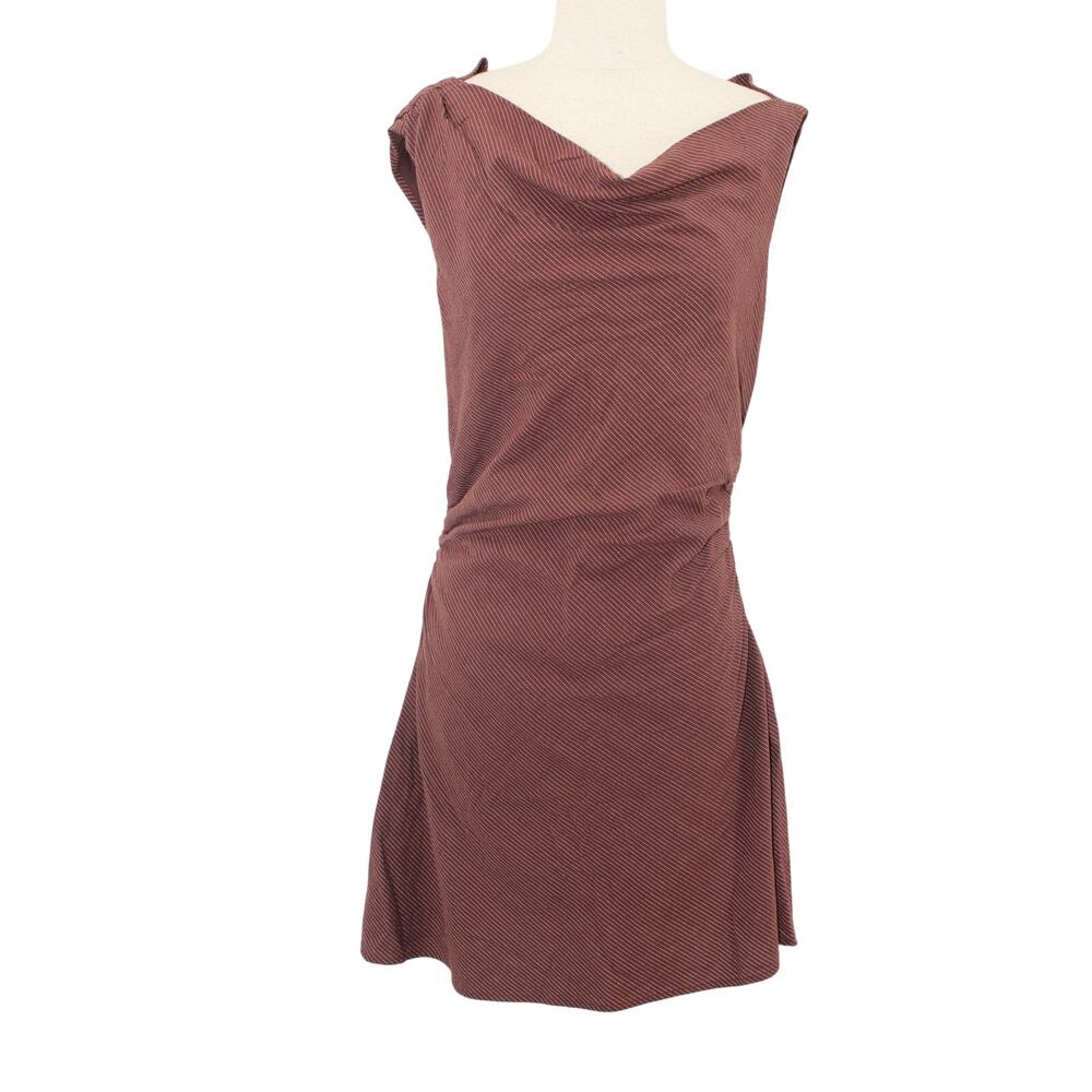 VICI Mini Dress Ruched Brown Stripe Draped size Large